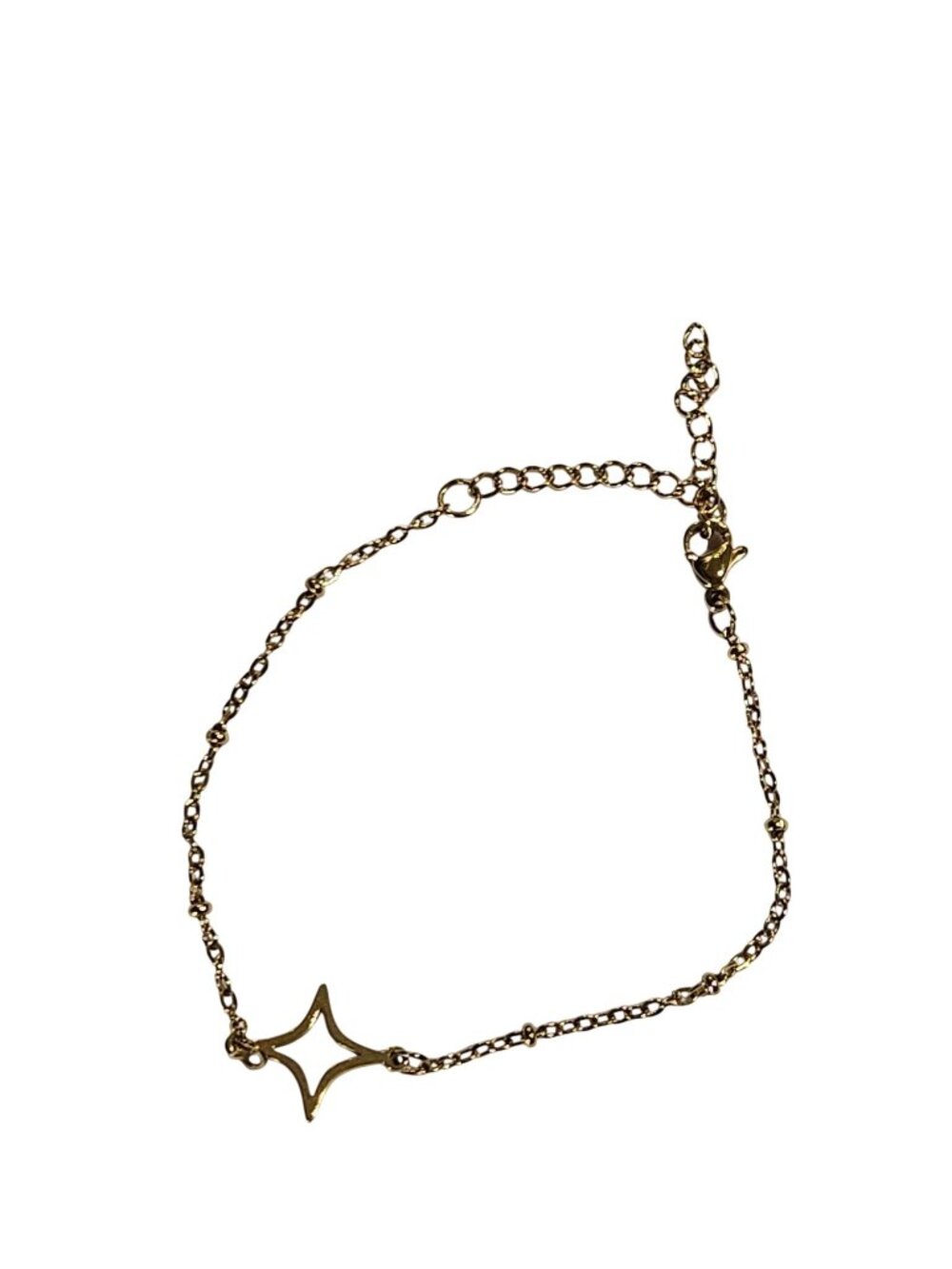 Dainty Goldtone Chain Bracelet Four Pointed Star 5.75 - 7.75 inches Long